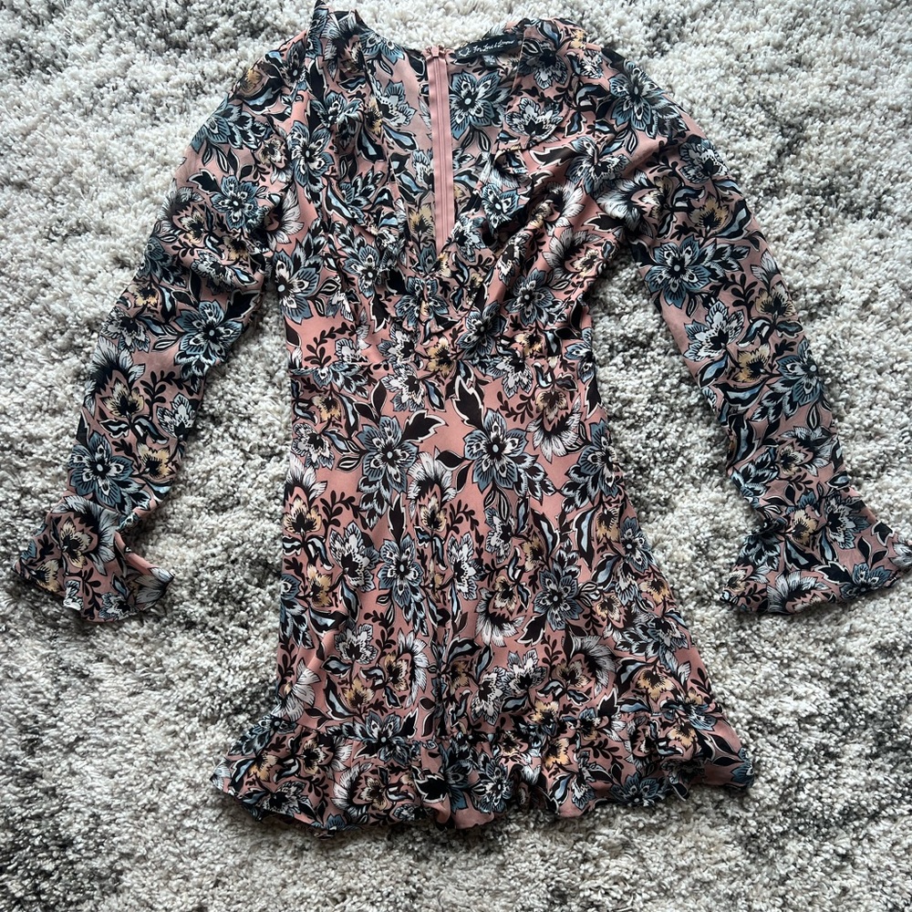 For Love & Lemons Gracie Dress Dusty Rose Floral Print Bell Sleeve